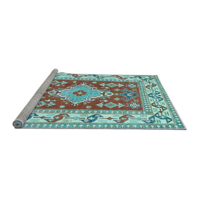 Sideview of Machine Washable Geometric Light Blue Traditional Rug, wshtr413lblu
