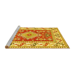 Sideview of Machine Washable Geometric Yellow Traditional Rug, wshtr413yw