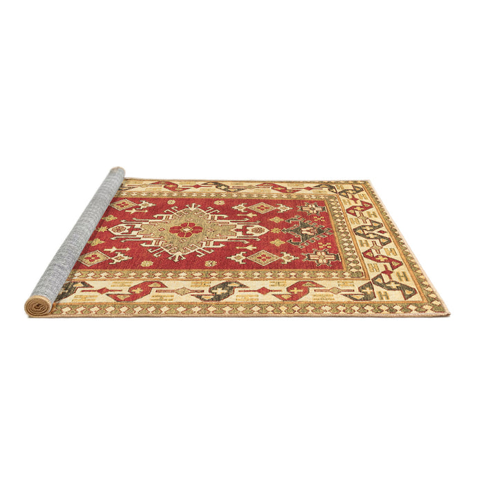 Sideview of Machine Washable Geometric Brown Traditional Rug, wshtr413brn