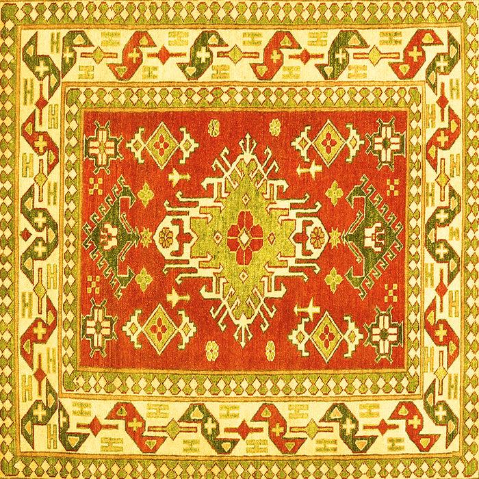Square Machine Washable Geometric Yellow Traditional Rug, wshtr413yw