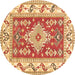 Round Geometric Brown Traditional Rug, tr413brn