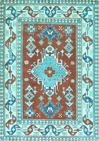 Geometric Light Blue Traditional Rug, tr413lblu