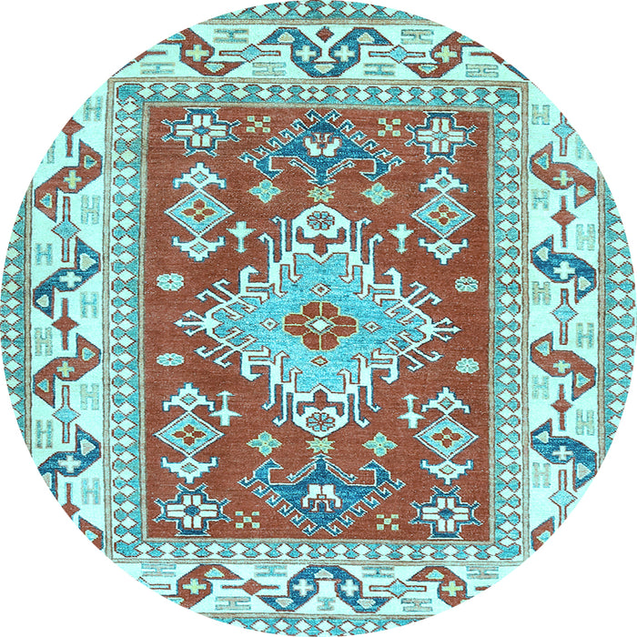 Round Machine Washable Geometric Light Blue Traditional Rug, wshtr413lblu