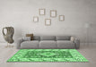 Machine Washable Geometric Emerald Green Traditional Area Rugs in a Living Room,, wshtr413emgrn