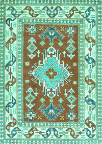 Geometric Turquoise Traditional Rug, tr413turq