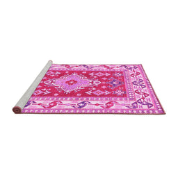 Sideview of Machine Washable Geometric Pink Traditional Rug, wshtr413pnk