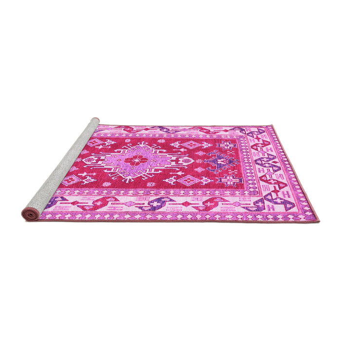 Sideview of Machine Washable Geometric Pink Traditional Rug, wshtr413pnk