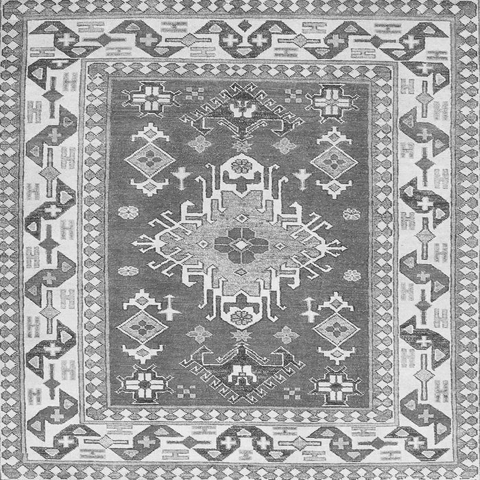 Round Machine Washable Geometric Gray Traditional Rug, wshtr413gry