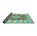 Sideview of Geometric Turquoise Traditional Rug, tr413turq