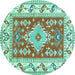 Round Geometric Turquoise Traditional Rug, tr413turq