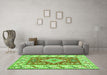 Machine Washable Geometric Green Traditional Area Rugs in a Living Room,, wshtr413grn