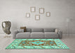 Machine Washable Geometric Turquoise Traditional Area Rugs in a Living Room,, wshtr413turq