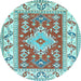 Round Geometric Light Blue Traditional Rug, tr413lblu