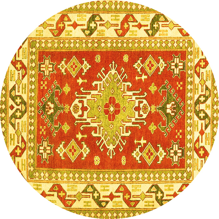 Round Machine Washable Geometric Yellow Traditional Rug, wshtr413yw