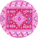 Round Geometric Pink Traditional Rug, tr413pnk