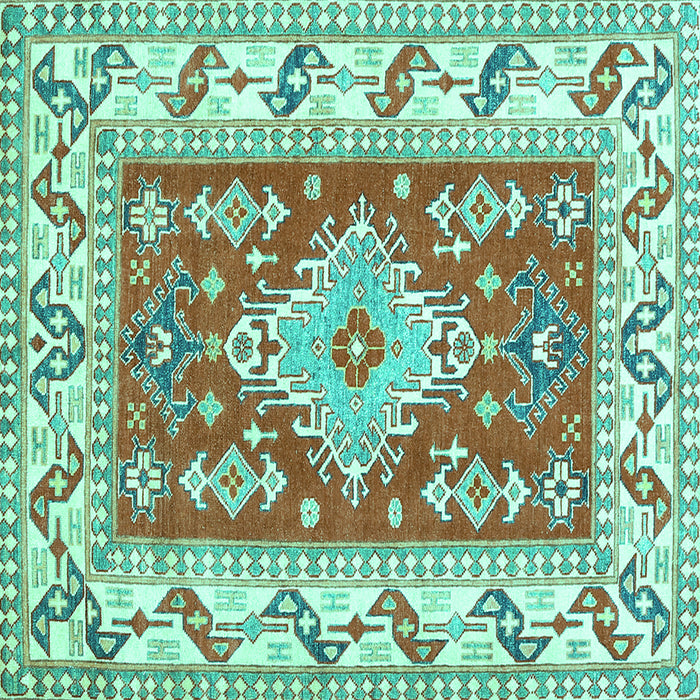 Square Machine Washable Geometric Turquoise Traditional Area Rugs, wshtr413turq
