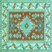 Square Machine Washable Geometric Turquoise Traditional Area Rugs, wshtr413turq