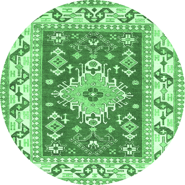 Round Machine Washable Geometric Emerald Green Traditional Area Rugs, wshtr413emgrn
