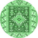 Round Machine Washable Geometric Emerald Green Traditional Area Rugs, wshtr413emgrn