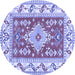 Round Geometric Blue Traditional Rug, tr413blu