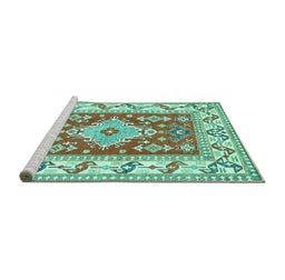 Sideview of Machine Washable Geometric Turquoise Traditional Area Rugs, wshtr413turq