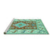 Sideview of Machine Washable Geometric Turquoise Traditional Area Rugs, wshtr413turq