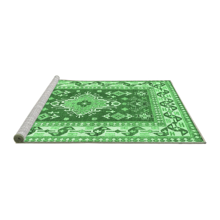 Sideview of Machine Washable Geometric Emerald Green Traditional Area Rugs, wshtr413emgrn