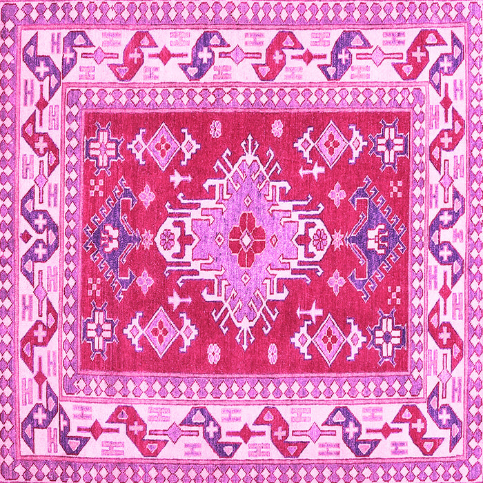 Square Machine Washable Geometric Pink Traditional Rug, wshtr413pnk