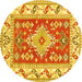 Round Geometric Yellow Traditional Rug, tr413yw