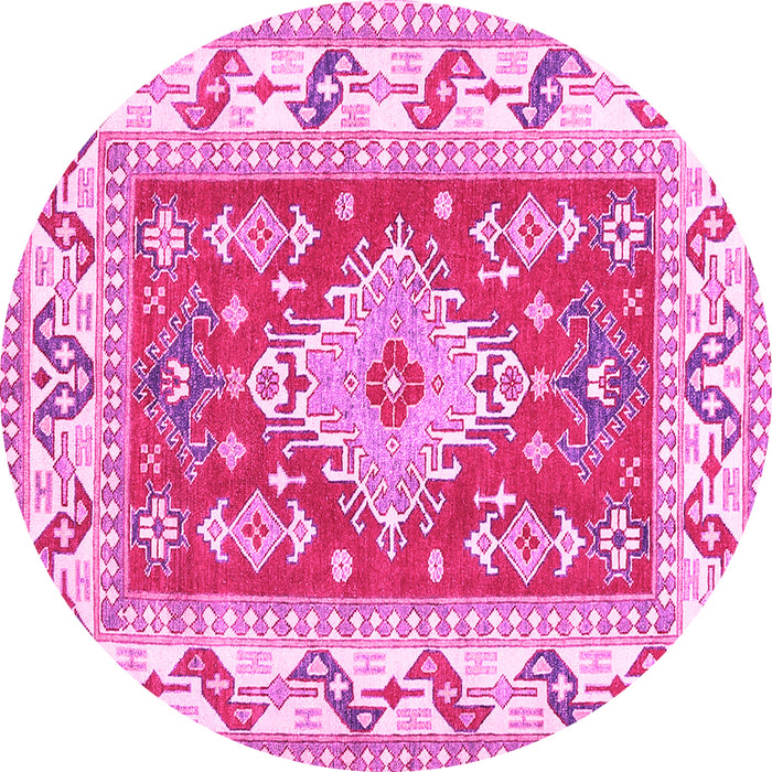 Round Machine Washable Geometric Pink Traditional Rug, wshtr413pnk