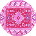 Round Machine Washable Geometric Pink Traditional Rug, wshtr413pnk