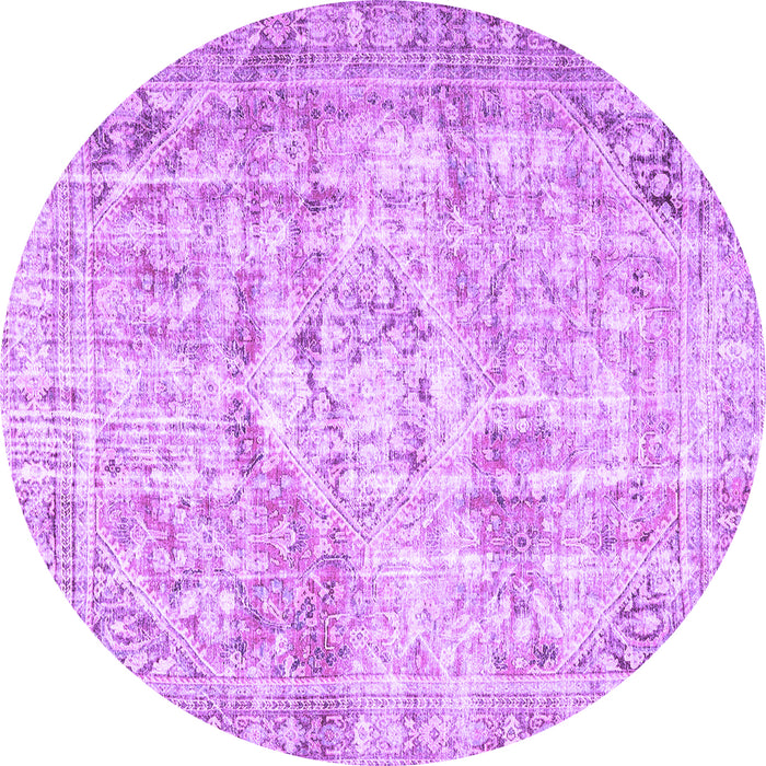 Round Machine Washable Persian Purple Traditional Area Rugs, wshtr4140pur
