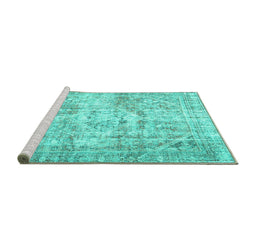 Sideview of Machine Washable Persian Turquoise Traditional Area Rugs, wshtr4140turq
