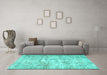 Machine Washable Persian Turquoise Traditional Area Rugs in a Living Room,, wshtr4140turq