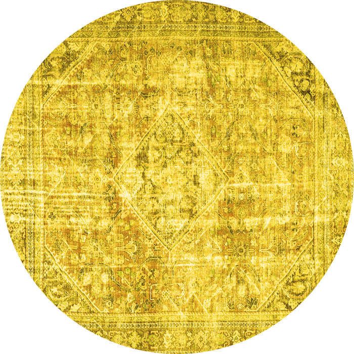 Round Persian Yellow Traditional Rug, tr4140yw