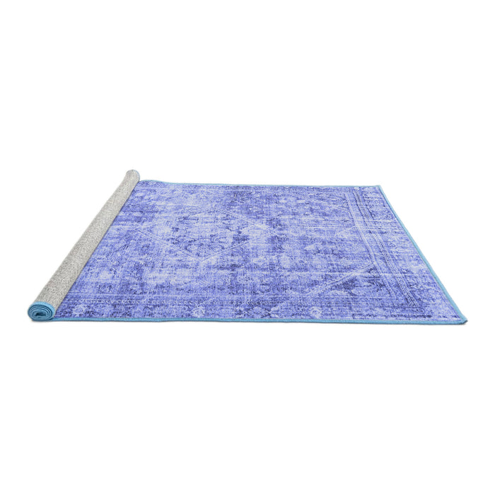 Sideview of Machine Washable Persian Blue Traditional Rug, wshtr4140blu