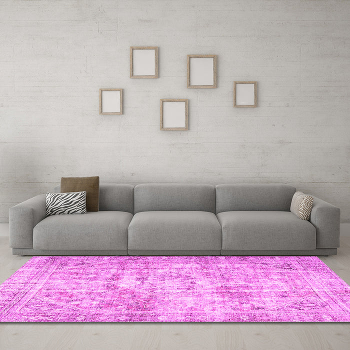 Machine Washable Persian Pink Traditional Rug in a Living Room, wshtr4140pnk