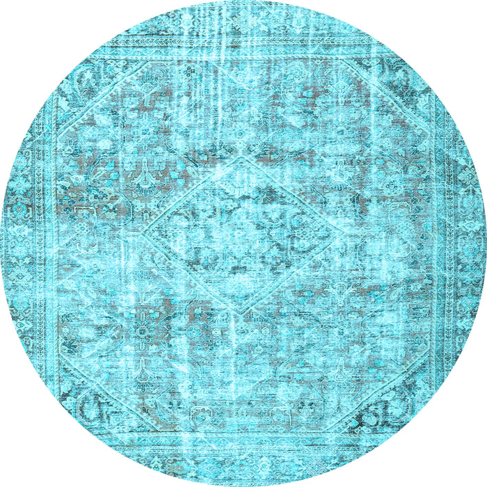 Round Machine Washable Persian Light Blue Traditional Rug, wshtr4140lblu