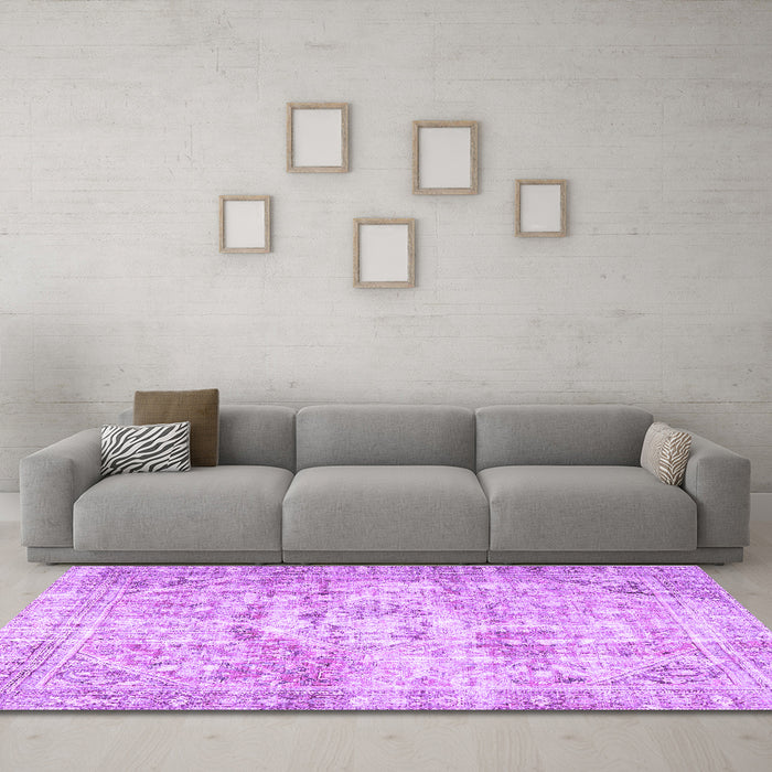 Machine Washable Persian Purple Traditional Area Rugs in a Living Room, wshtr4140pur