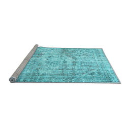 Sideview of Machine Washable Persian Light Blue Traditional Rug, wshtr4140lblu