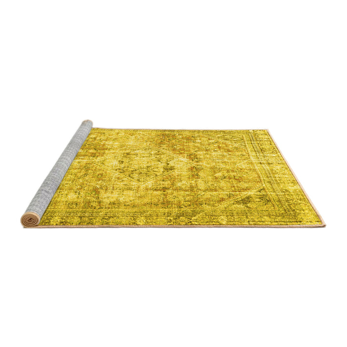 Sideview of Machine Washable Persian Yellow Traditional Rug, wshtr4140yw