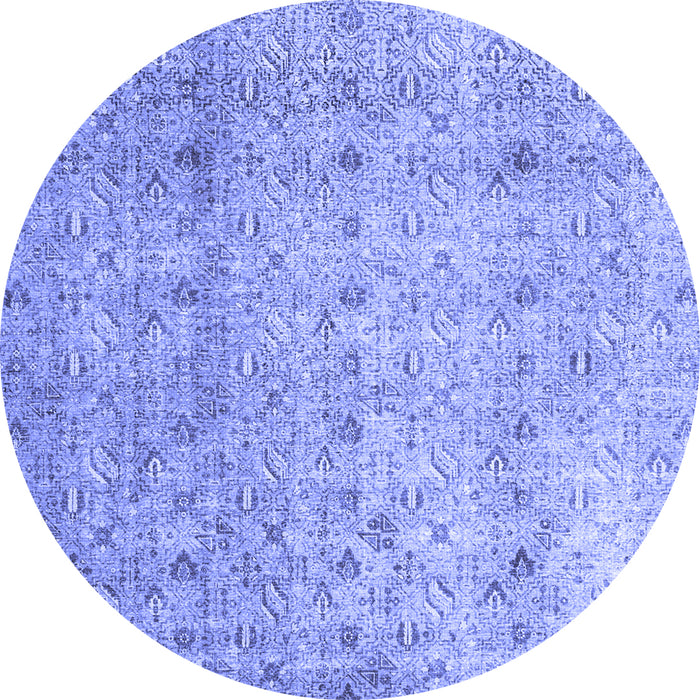 Round Machine Washable Persian Blue Traditional Rug, wshtr4141blu