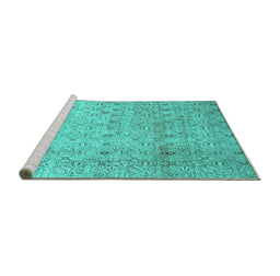 Sideview of Machine Washable Persian Turquoise Traditional Area Rugs, wshtr4141turq