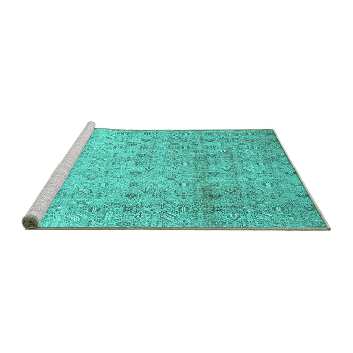 Sideview of Machine Washable Persian Turquoise Traditional Area Rugs, wshtr4141turq