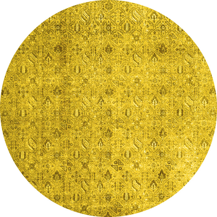 Round Persian Yellow Traditional Rug, tr4141yw