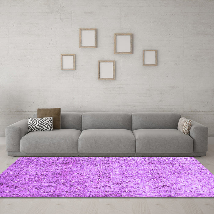 Machine Washable Persian Purple Traditional Area Rugs in a Living Room, wshtr4141pur