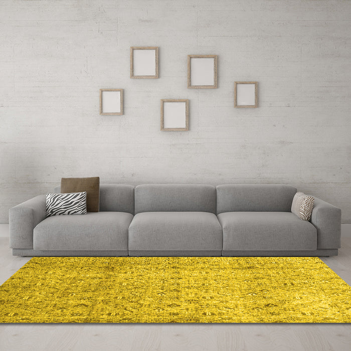 Machine Washable Persian Yellow Traditional Rug in a Living Room, wshtr4141yw