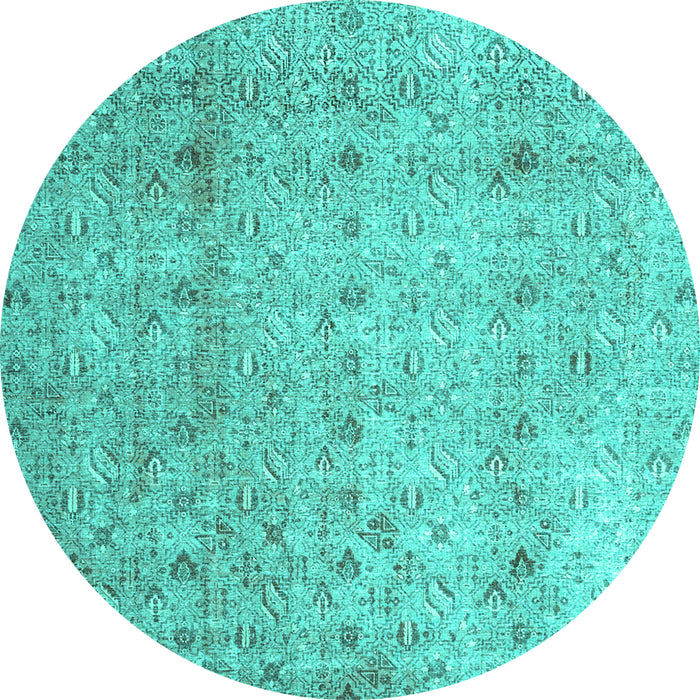 Round Machine Washable Persian Turquoise Traditional Area Rugs, wshtr4141turq