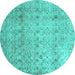 Round Machine Washable Persian Turquoise Traditional Area Rugs, wshtr4141turq