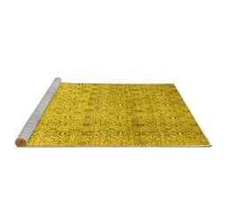 Sideview of Machine Washable Persian Yellow Traditional Rug, wshtr4141yw